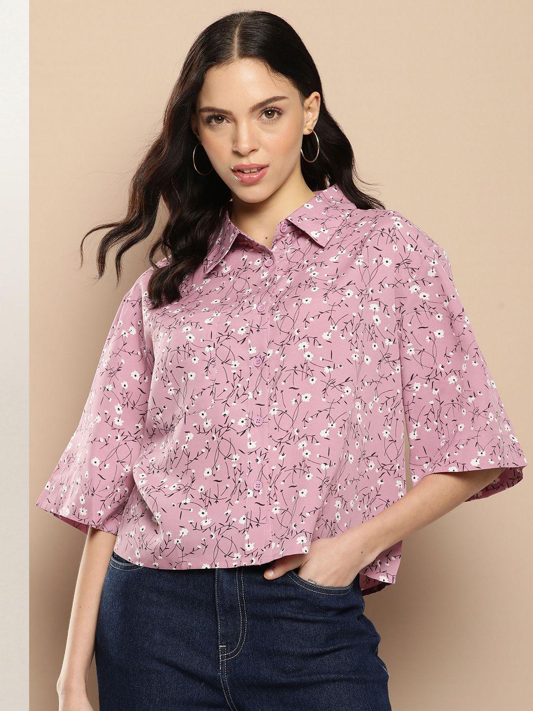 encore by invictus spread collar floral printed casual shirt