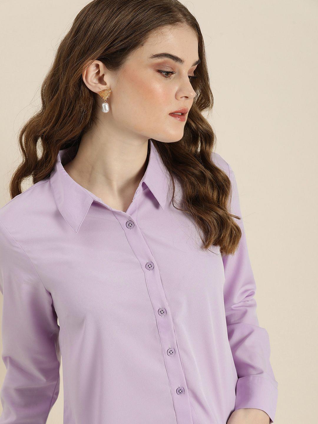 encore by invictus women lavender  solid casual shirt