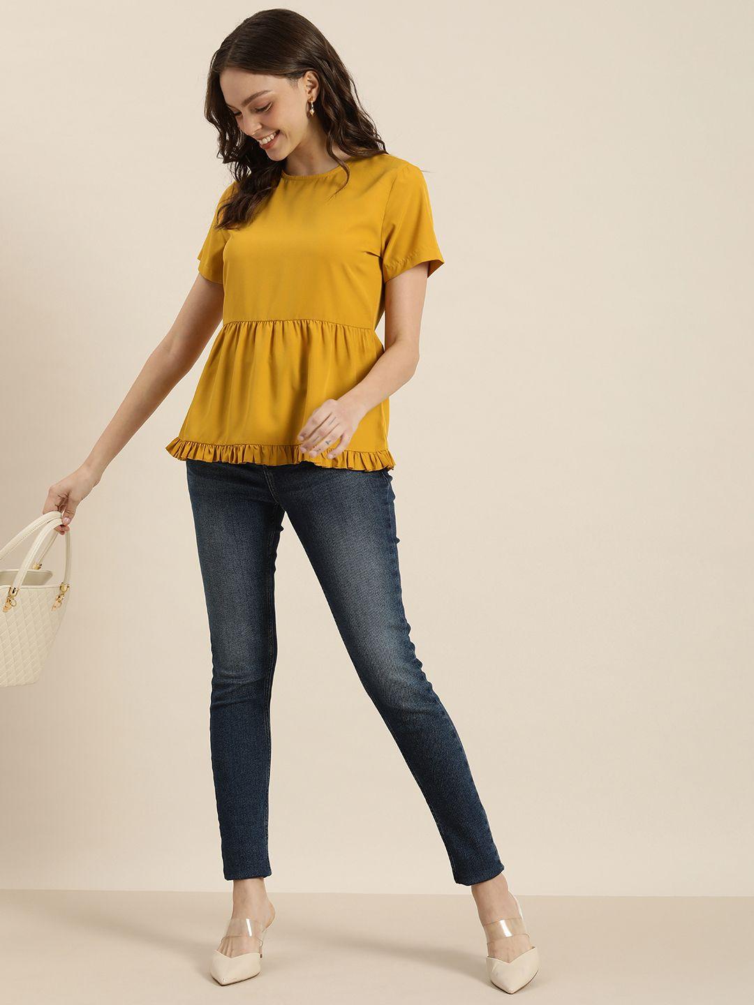 encore by invictus women mustard yellow peplum top