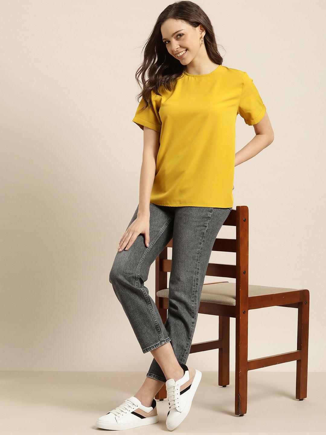 encore by invictus women mustard yellow solid top