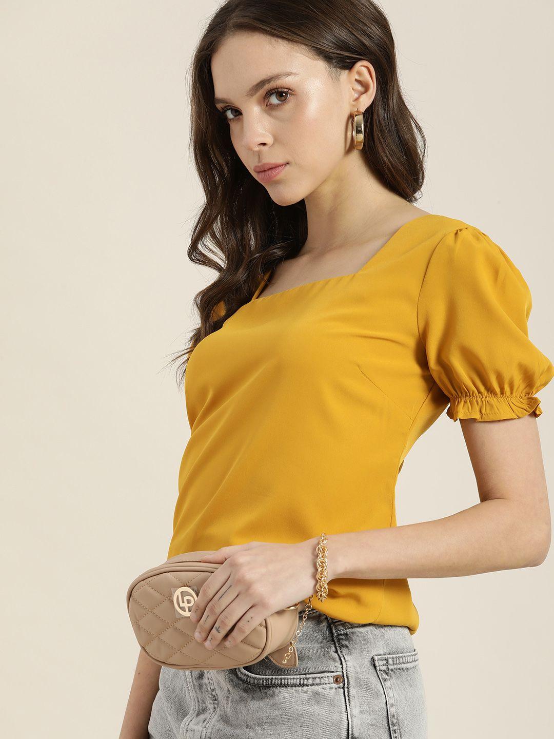 encore by invictus women mustard yellow top