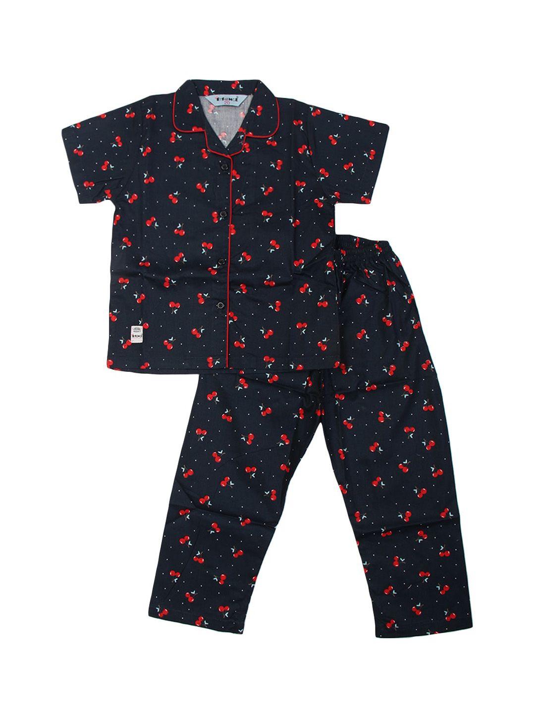 enfance unisex kids navy blue & red printed night suit