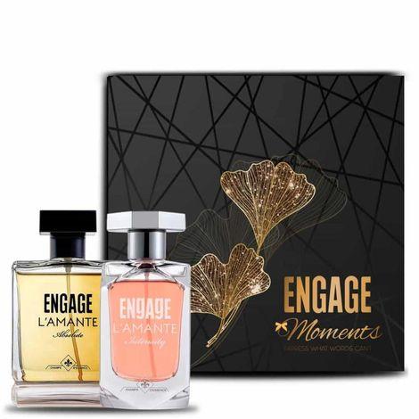 engage l'amante moments perfume combo gift box for men and women, perfect for wedding, anniversary, valentine gifting, pack of 2, 200 ml