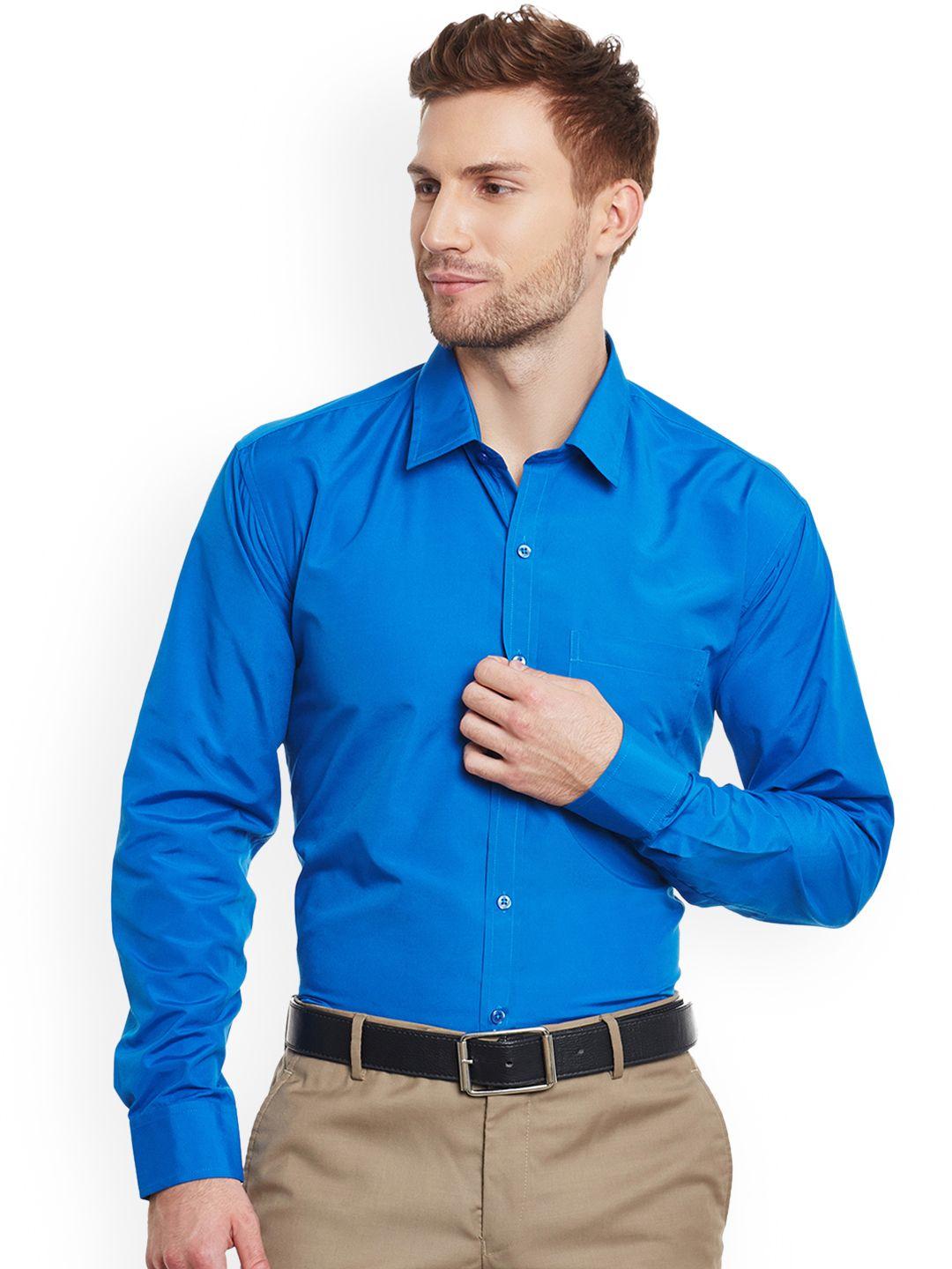 english navy men blue slim fit solid formal shirt