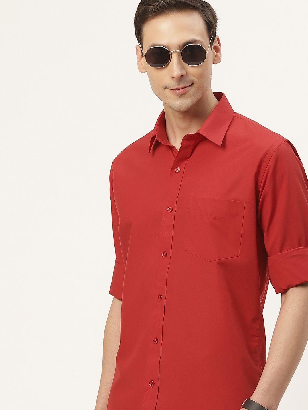 english navy men red classic slim fit casual shirt