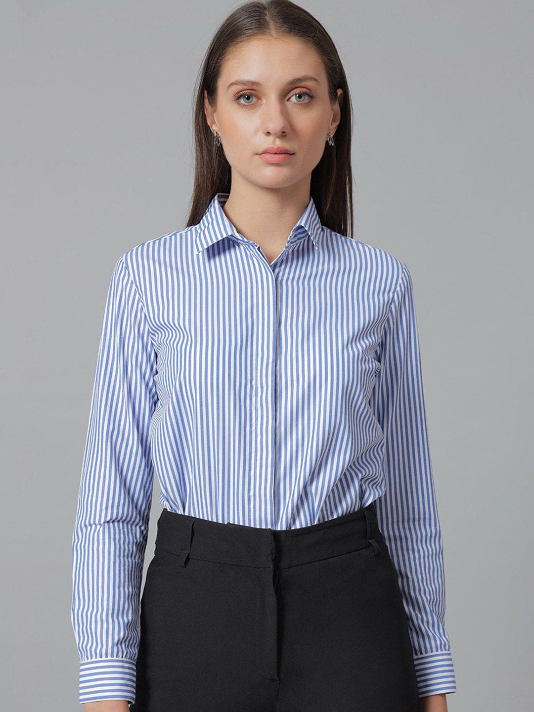 english navy striped spread collar formal shirt