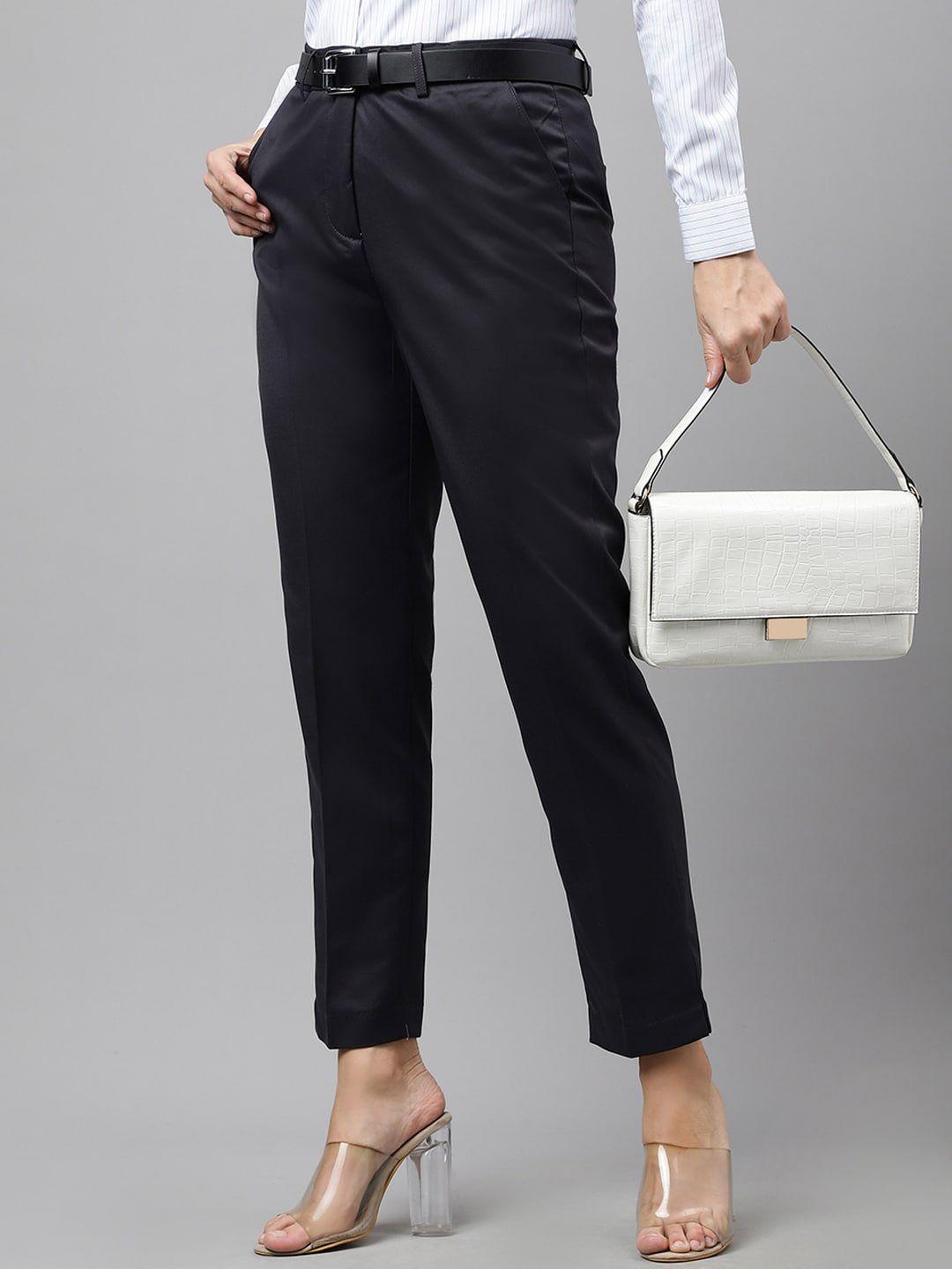 english navy women slim fit high-rise wrinkle free elastane stretchable formal trousers