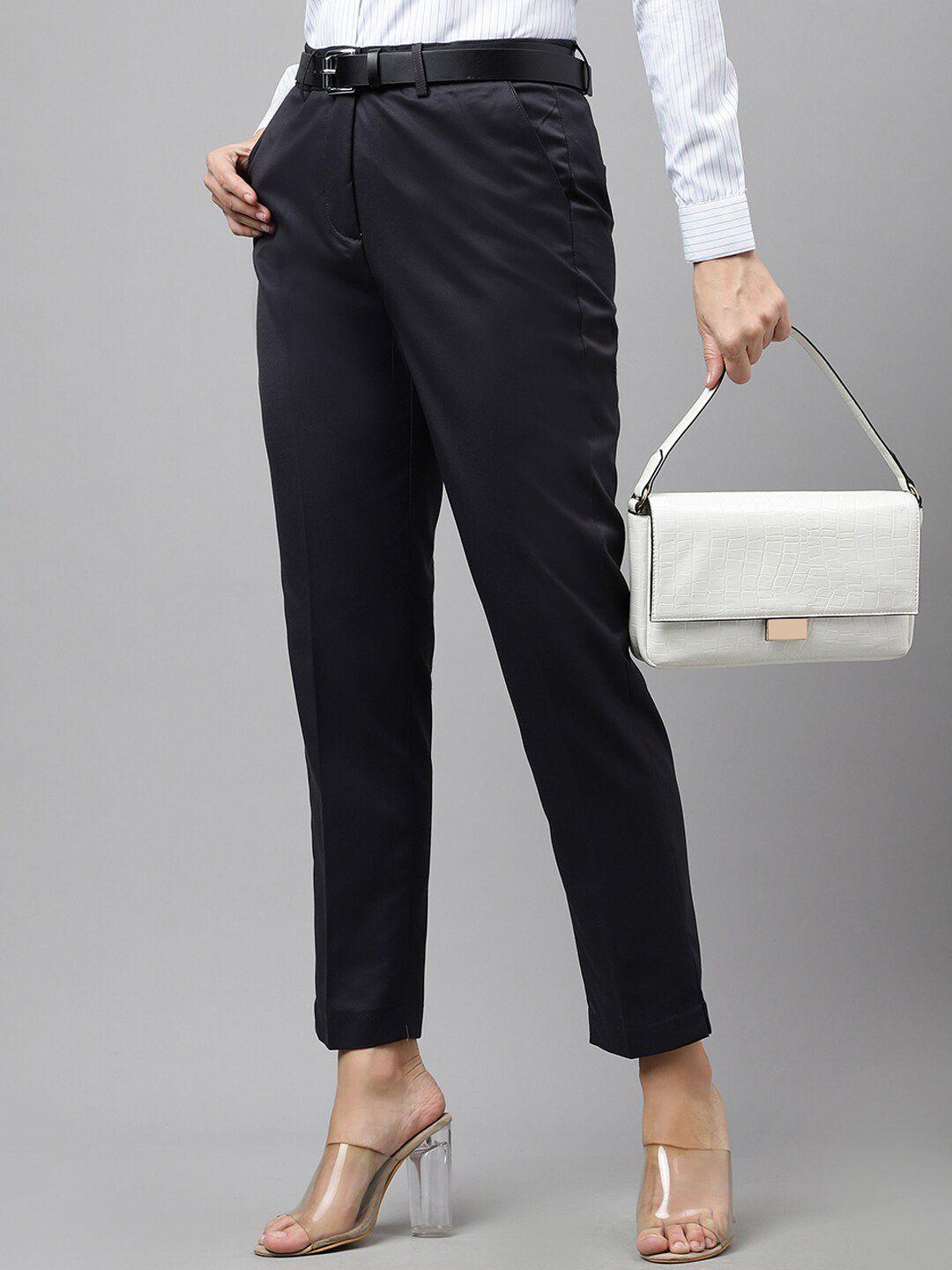 english navy women slim fit high-rise wrinkle free stretchable formal trousers