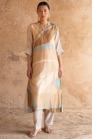 english walnut brown dupion silk kurta set