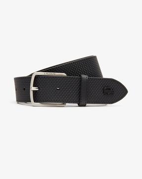 engraved textured leather belt with buckle closure