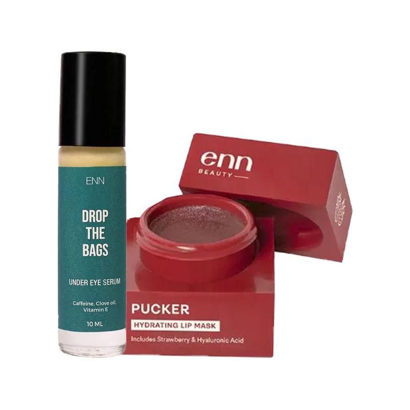 enn pucker lip balm mini & drop the bag under eye serum combo kit