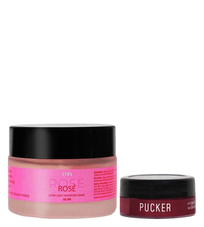 enn pucker lip balm mini & rose ultra light hydrating creme combo kit