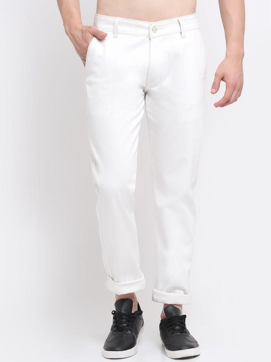 ennoble men off-white smart slim fit easy wash cotton chinos trousers
