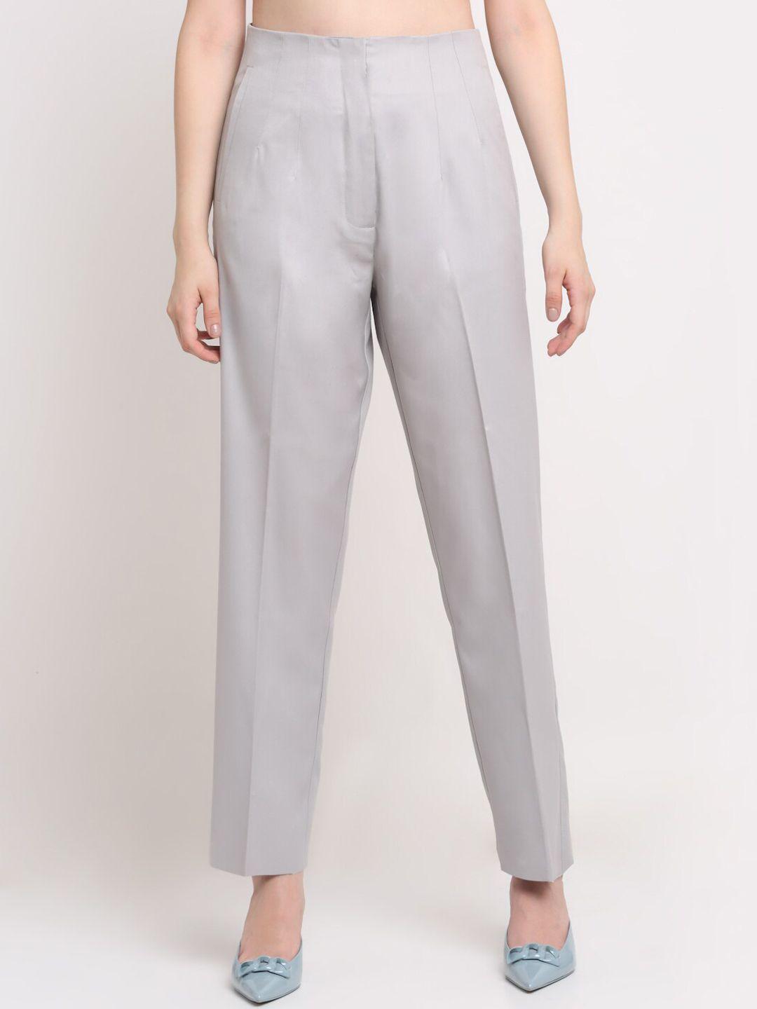 ennoble women grey smart high-rise easy wash pleated trousers