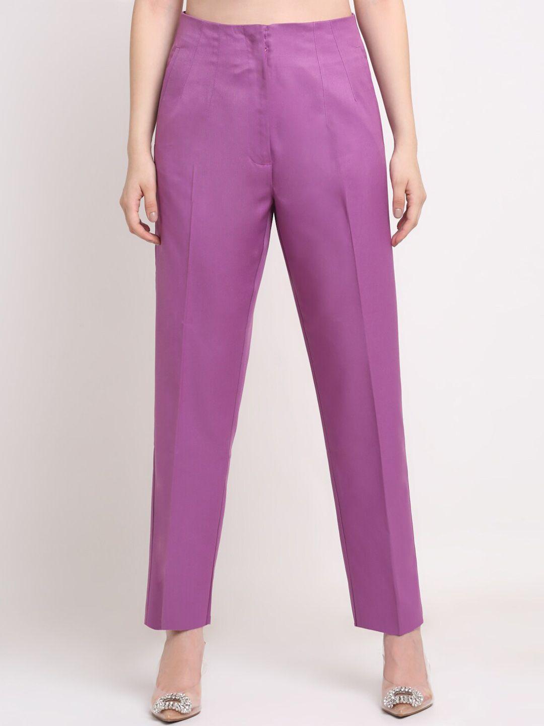 ennoble women purple smart high-rise easy wash trousers