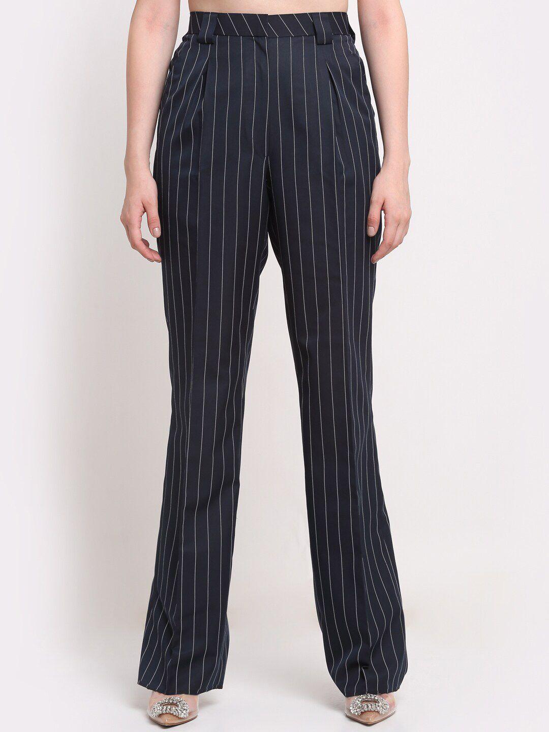 ennoble women striped smart high waist easy wash acrylic parallel trousers