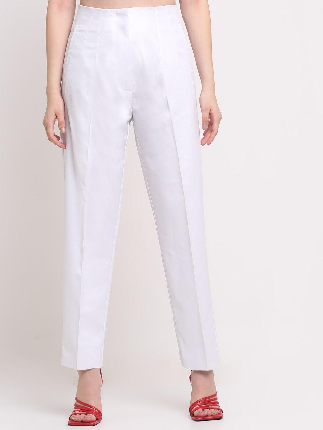 ennoble women white smart high-rise regular fit trousers