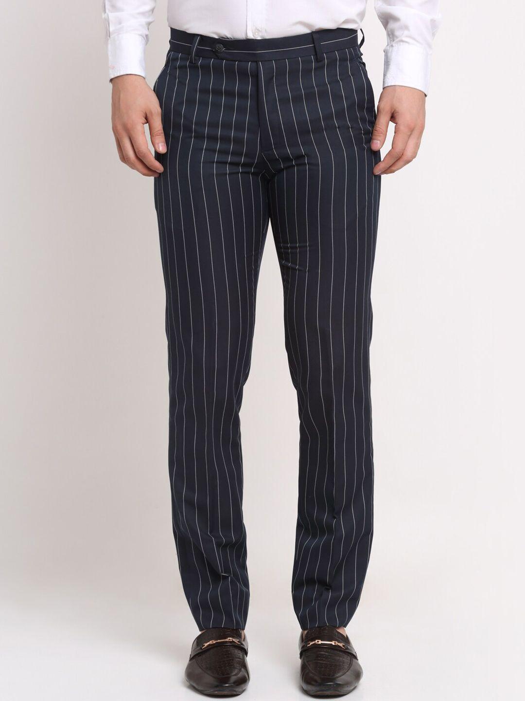 ennoble men  striped smart slim fit lint free formal trousers