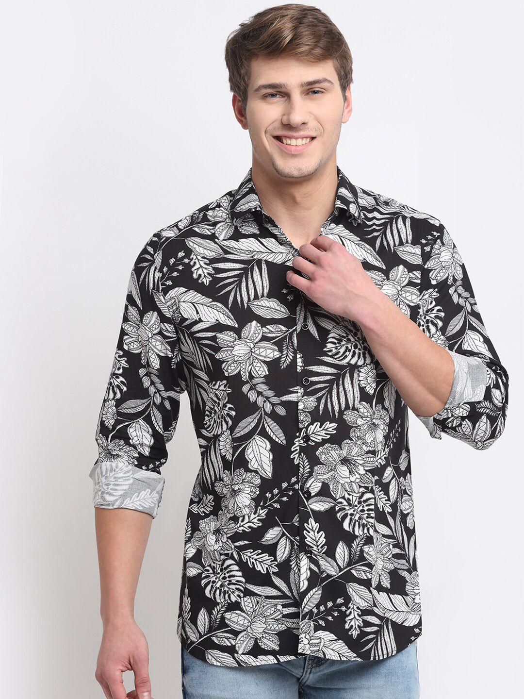 ennoble men black relaxed floral printed casual shirt