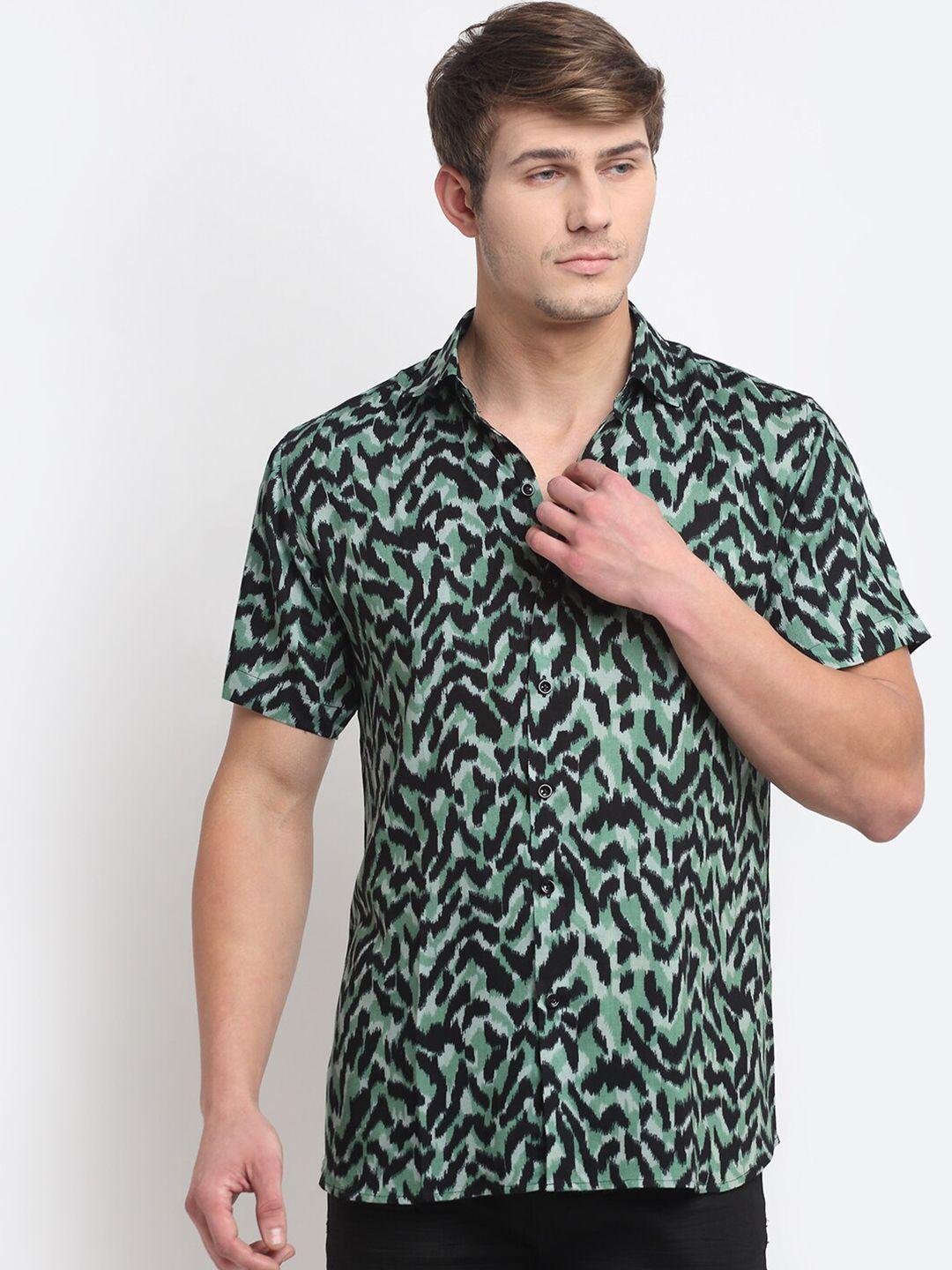 ennoble men green relaxed slim fit printed casual shirt