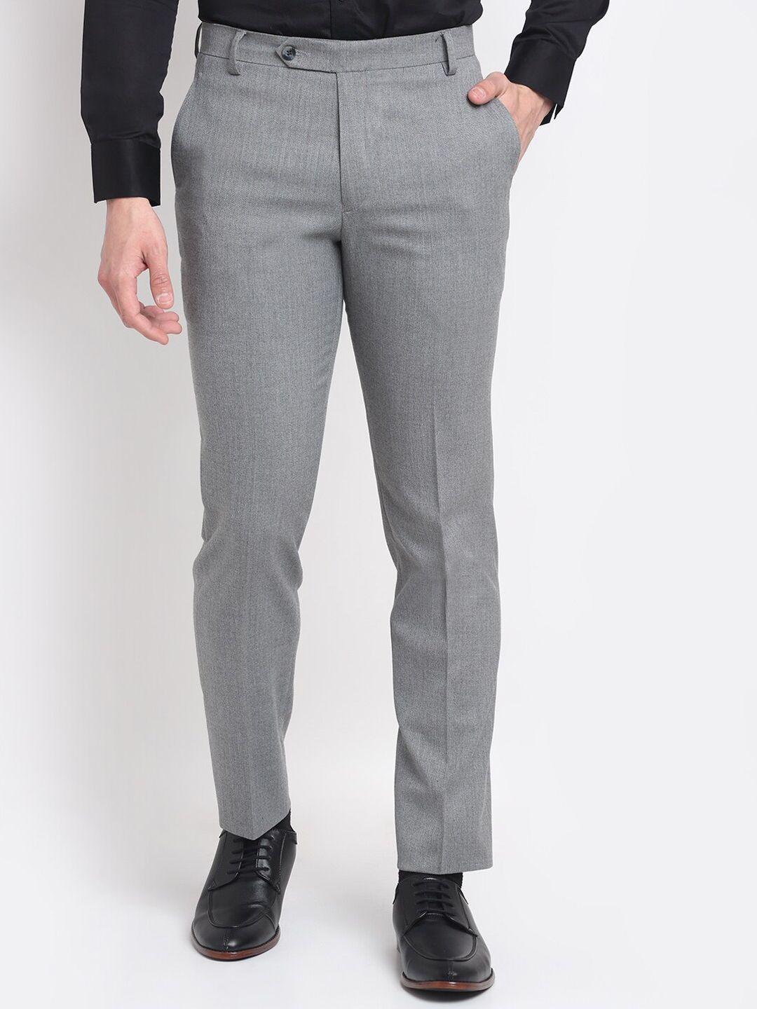 ennoble men grey smart tapered fit easy wash trousers