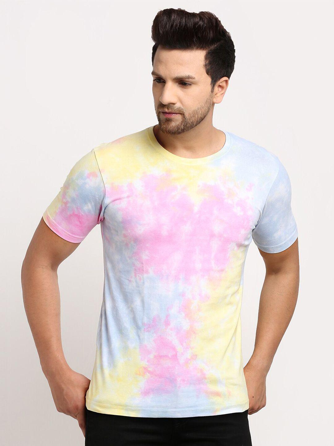 ennoble men multicoloured tie  dyed combed cotton pure cotton t-shirt