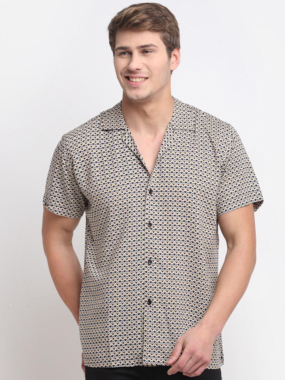 ennoble men relaxed tailored fit geometric printed cotton casual shirt