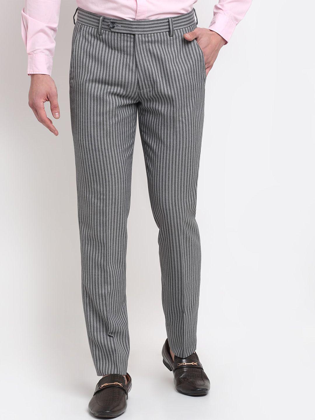 ennoble men striped smart tapered fit easy wash trousers