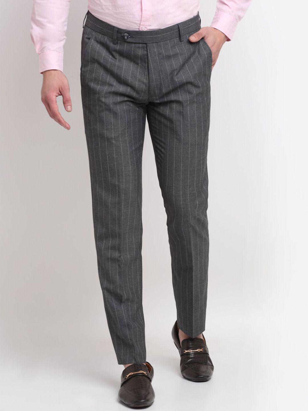 ennoble men striped smart tapered fit easy wash trousers