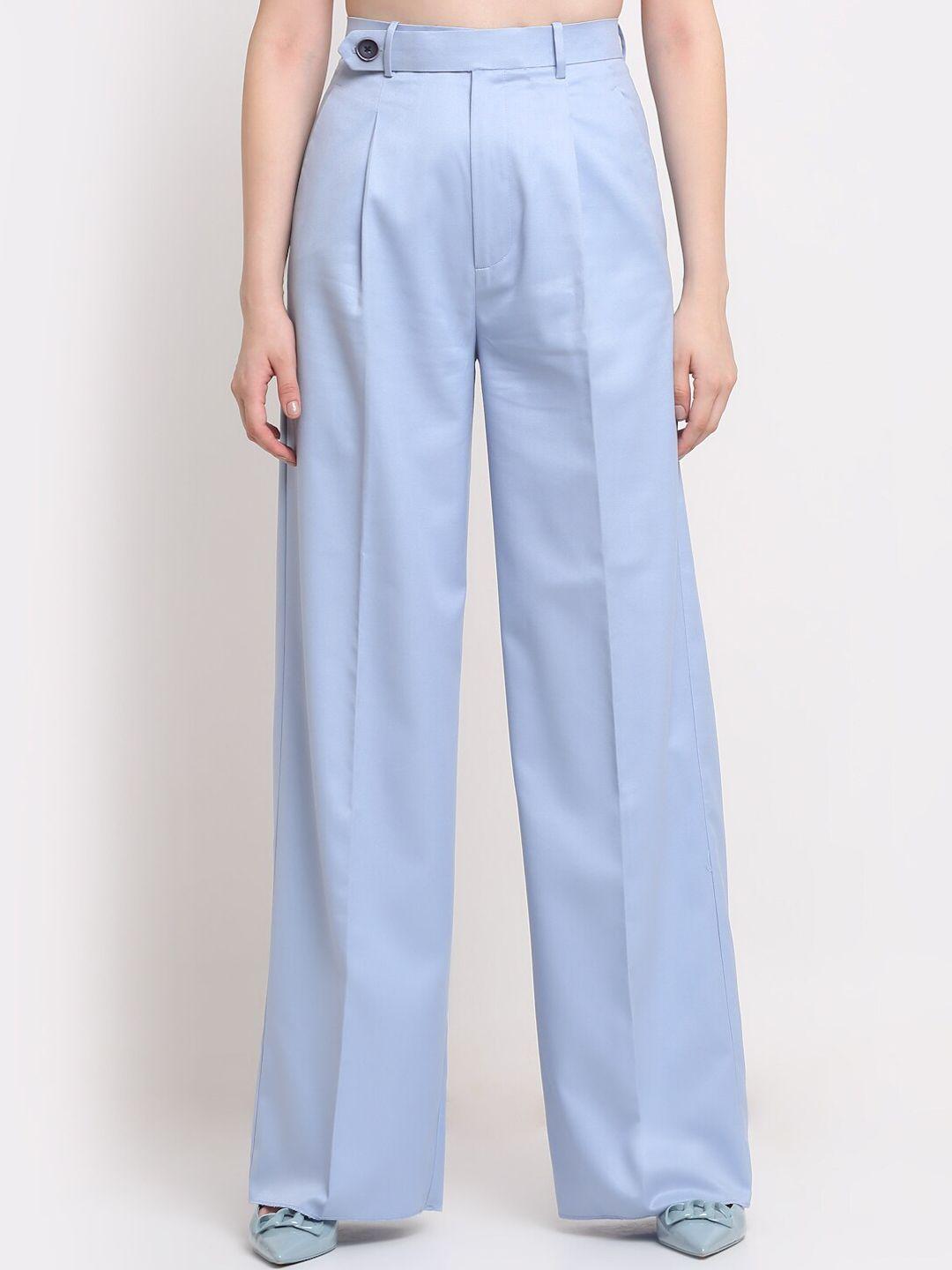 ennoble women blue smart high-rise easy wash trousers