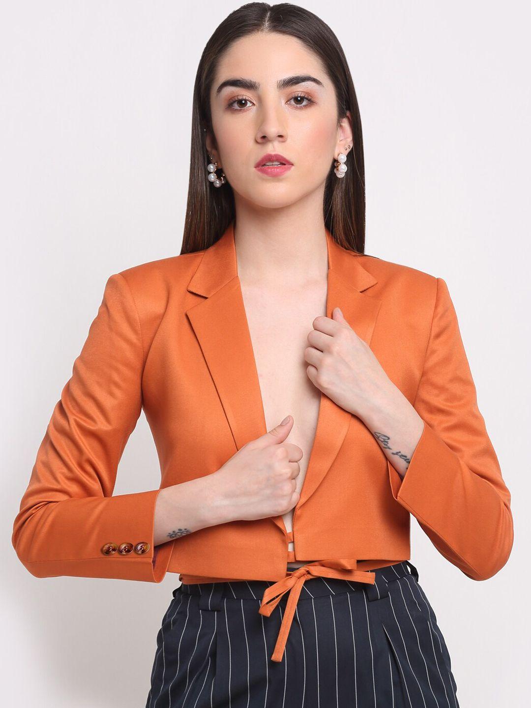 ennoble women orange solid single-breasted casual blazer