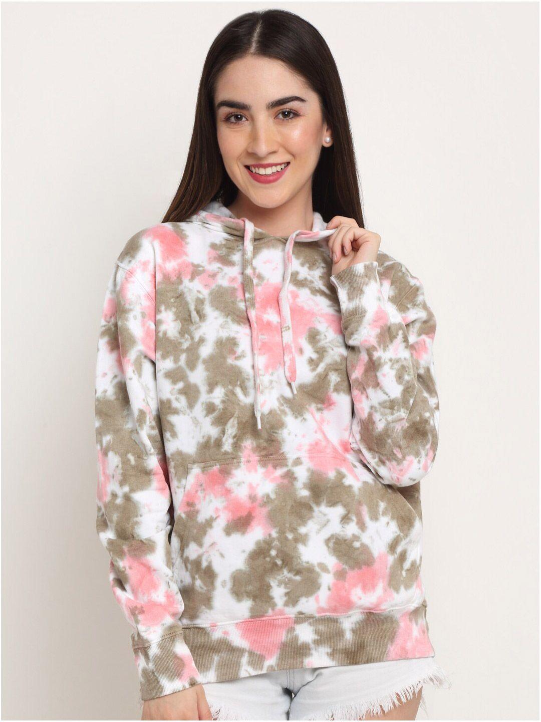 ennoble women pink tie & dye printed hooded sweatshirt