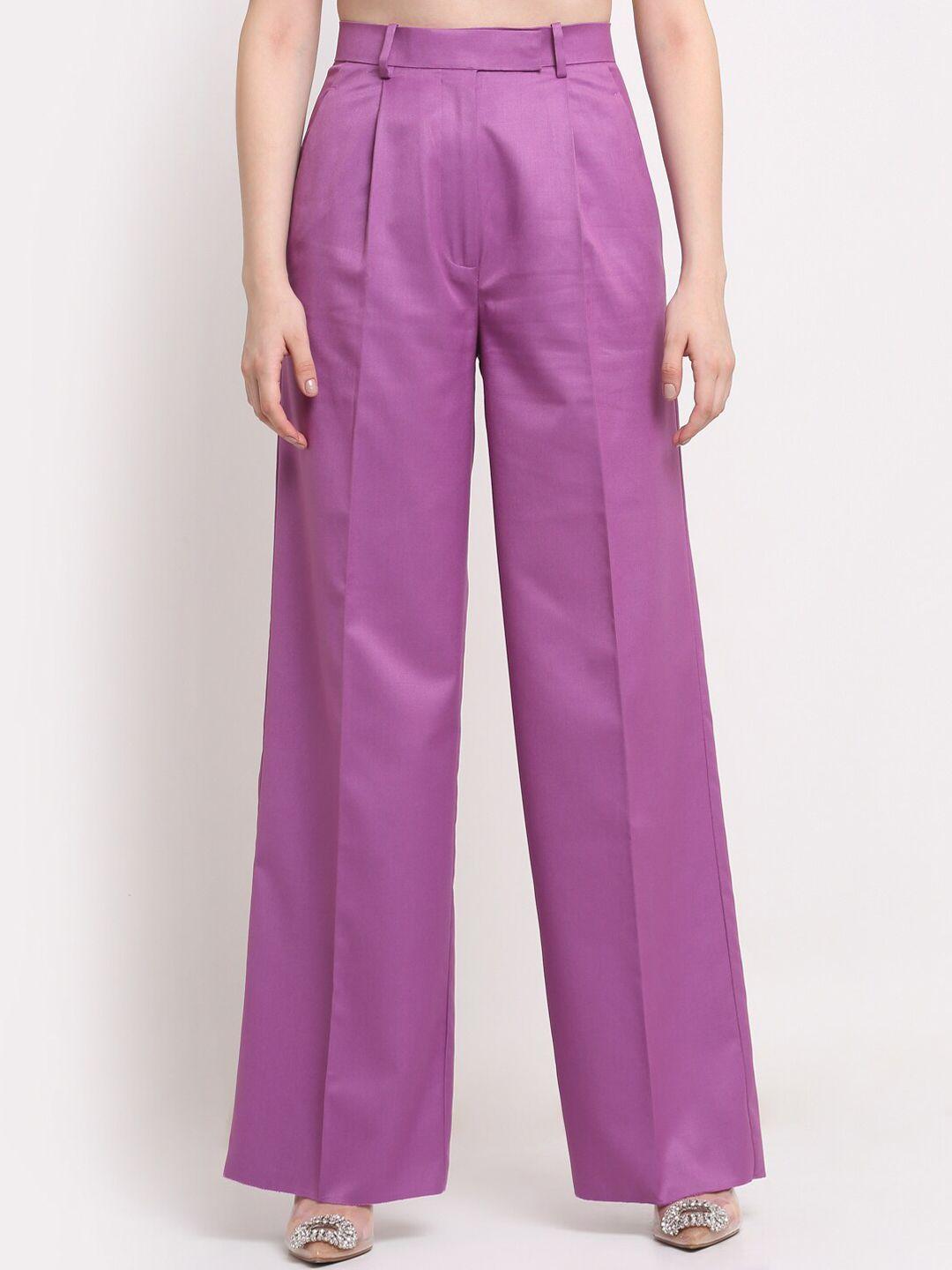 ennoble women purple smart high-rise easy wash trousers