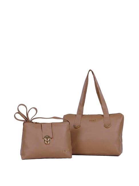 enoki beige solid small combo of shoulder bag & sling handbag