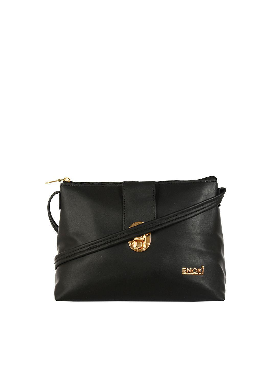 enoki black structured sling bag with applique