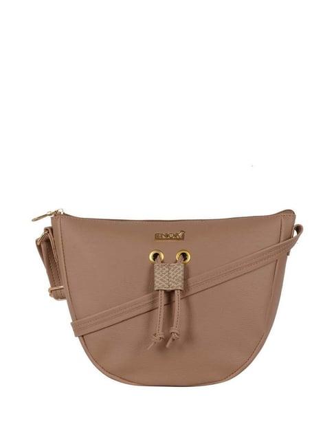 enoki by baggit beige solid small sling handbag