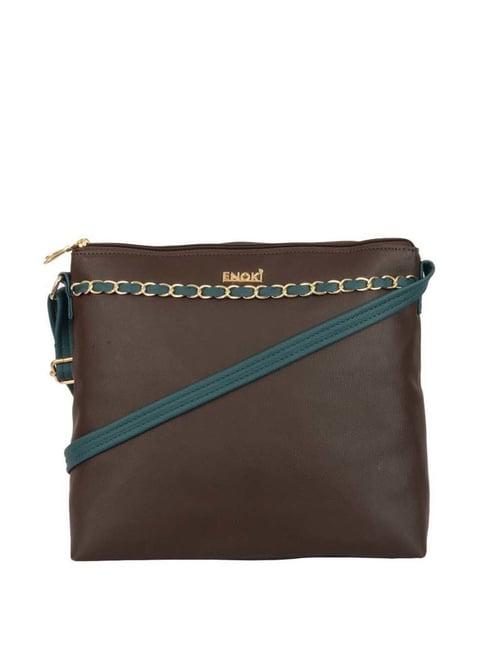 enoki by baggit brown solid medium sling handbag