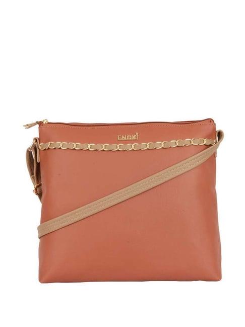 enoki by baggit peach solid medium sling handbag