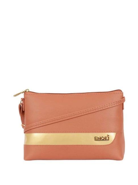 enoki by baggit peach solid small sling handbag