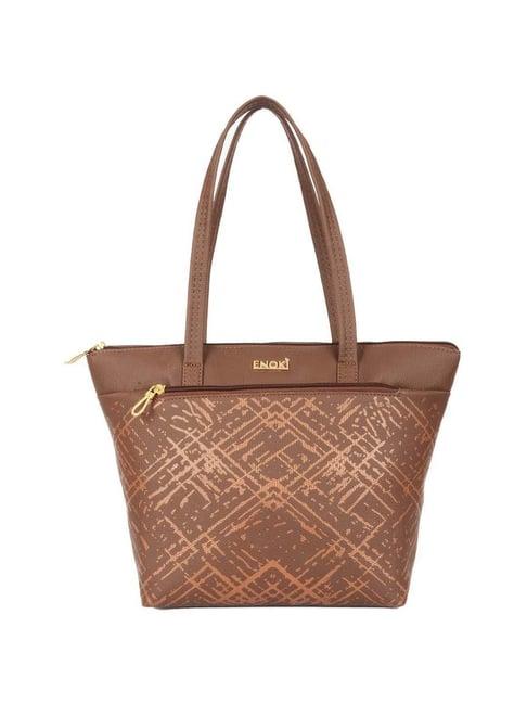 enoki by baggit sacks brown printed medium shoulder handbag