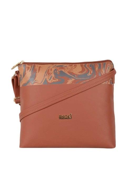 enoki by baggit tan printed small sling handbag
