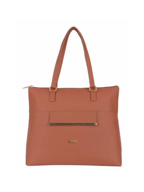 enoki by baggit tan solid large tote handbag