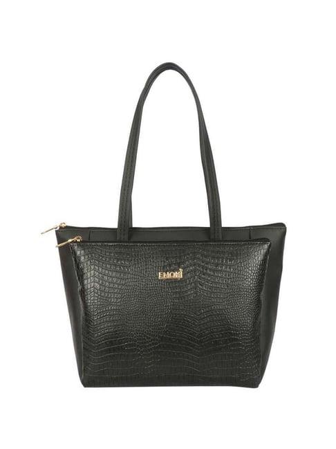 enoki by baggit vamps n black textured medium tote handbag