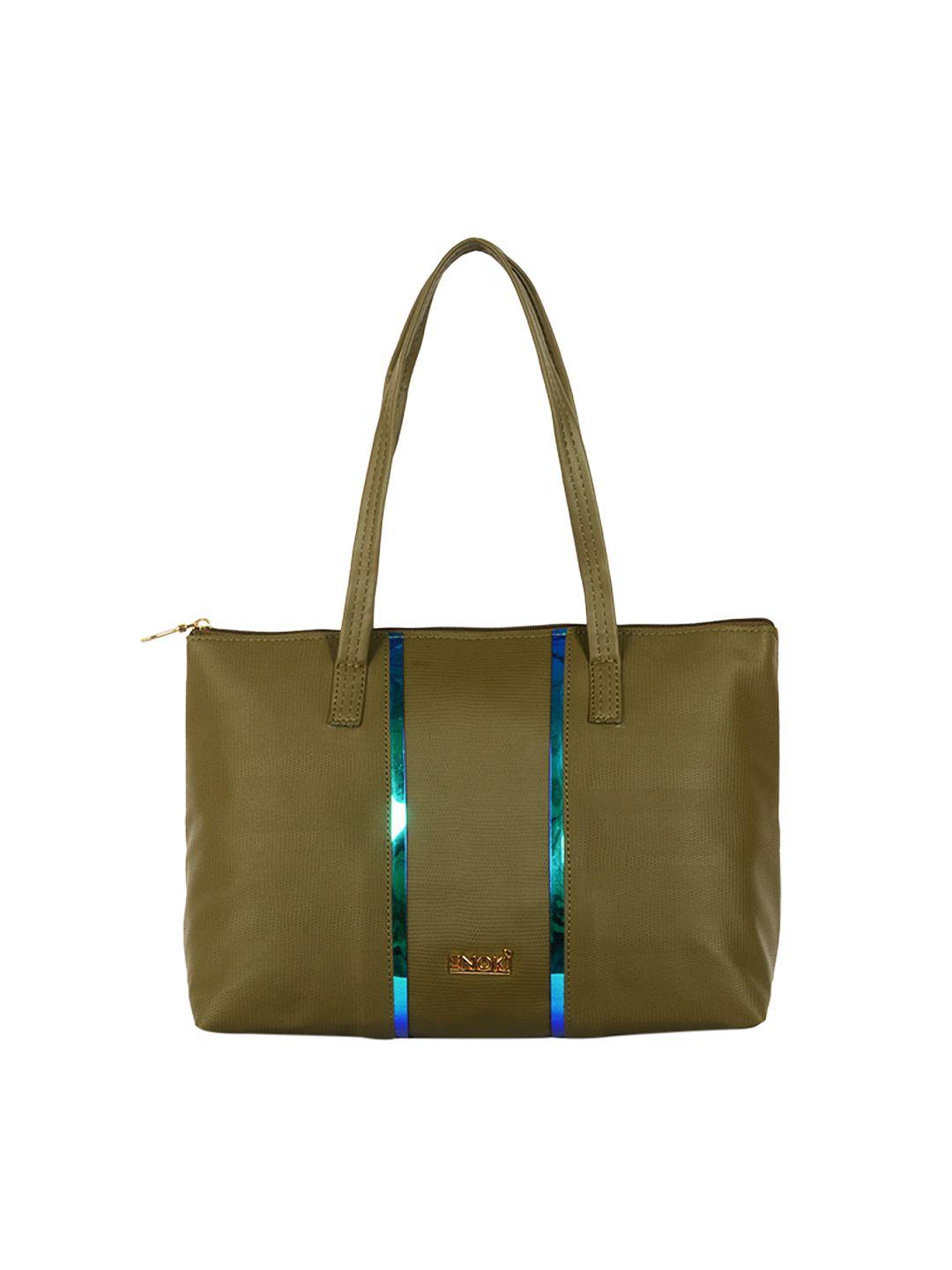 enoki olive green structured tote bag with tasselled