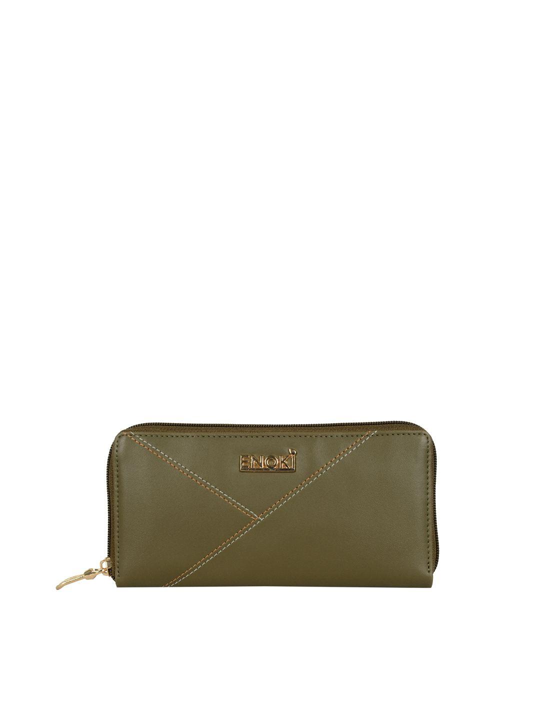 enoki women green textured zip around wallet