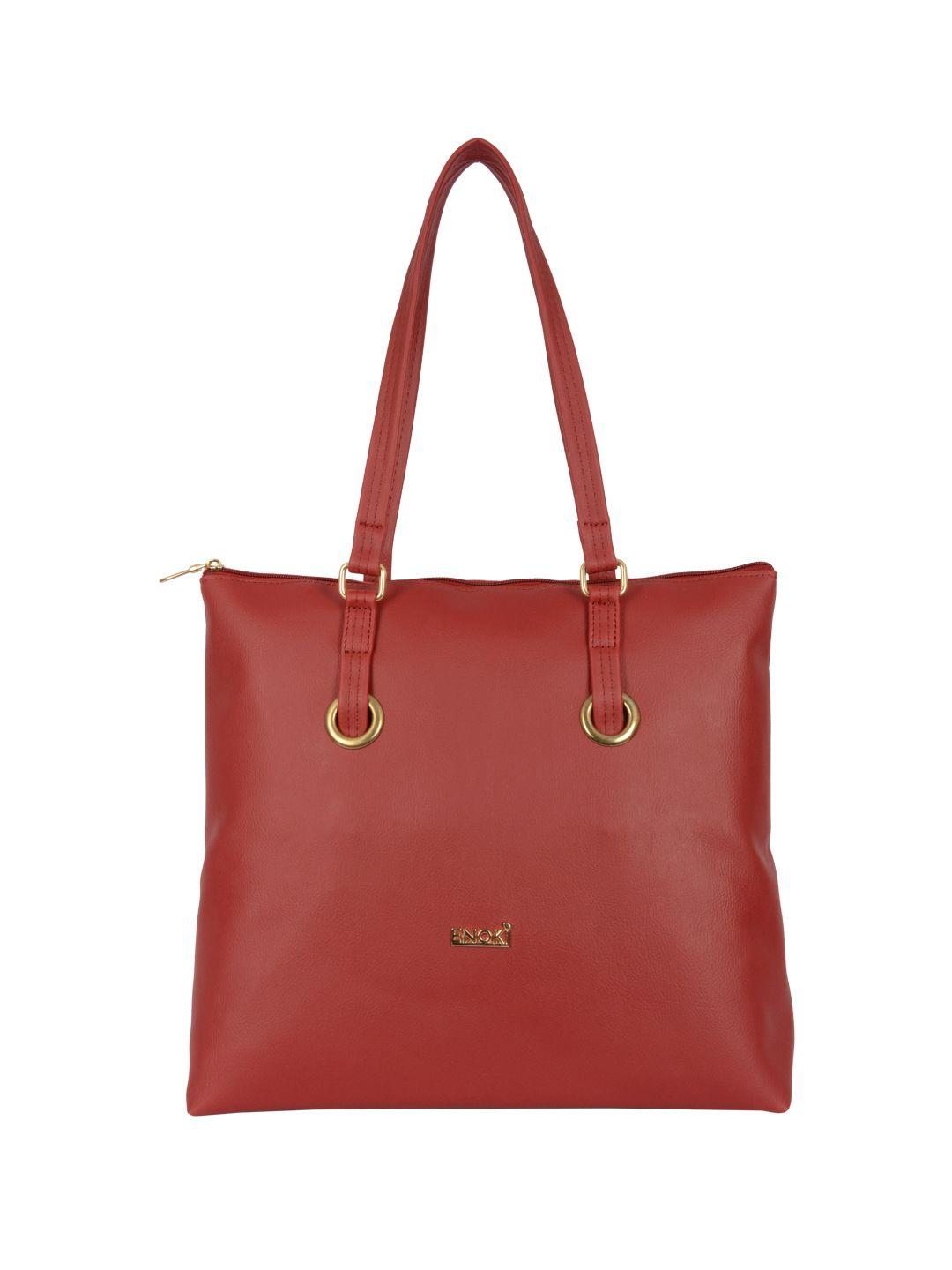 enoki women red textured shopper tote bag
