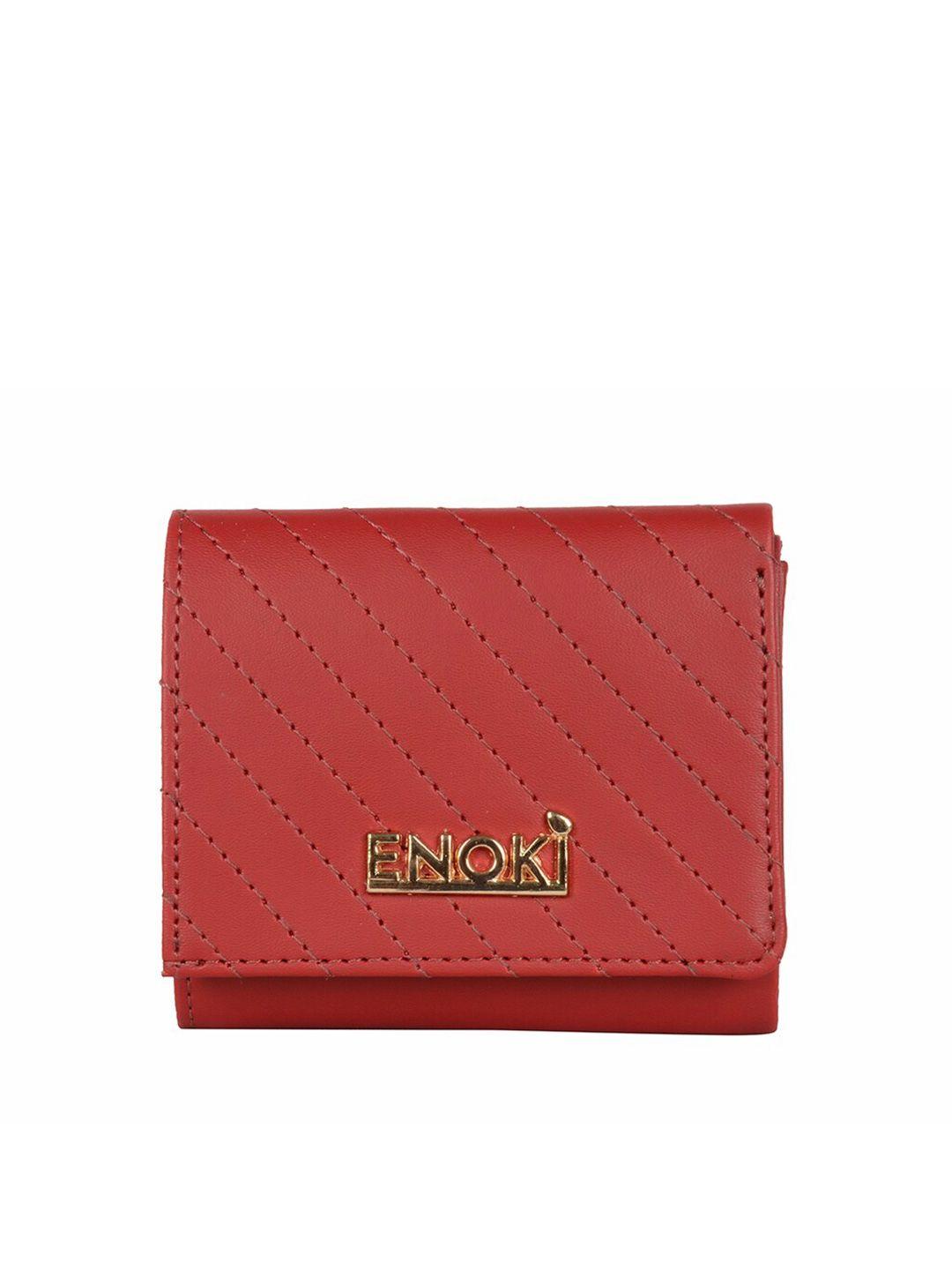 enoki women red textured three fold wallet