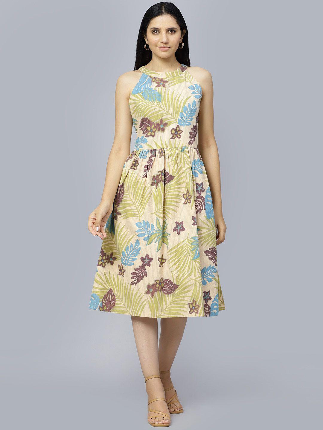 entellus floral printed fit & flare cotton midi dress