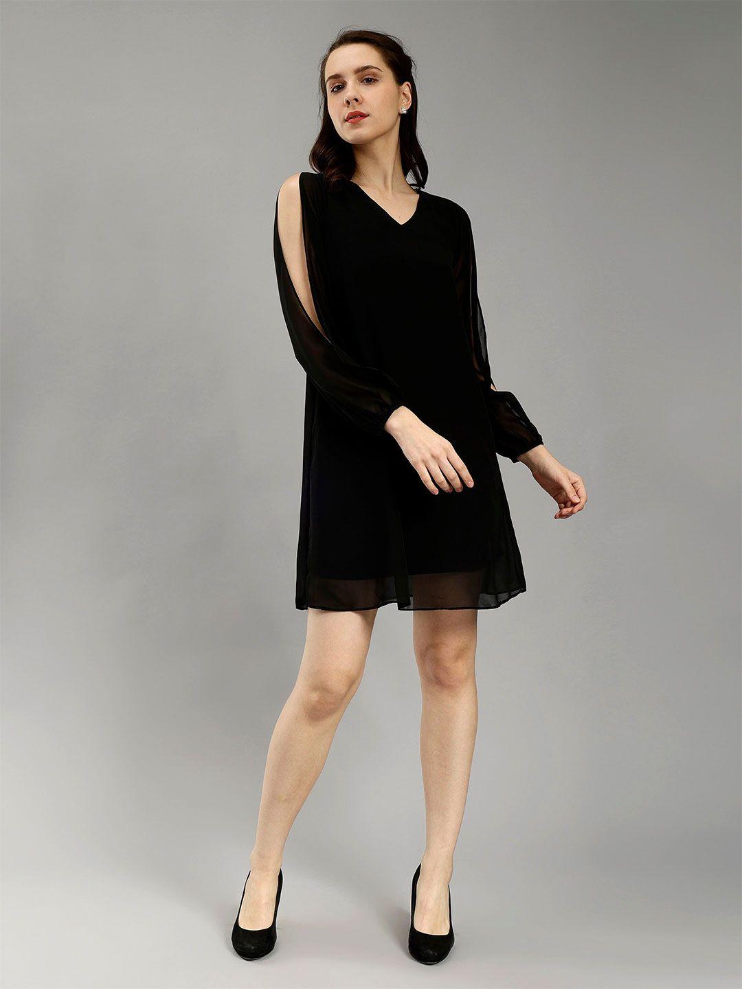 entellus black georgette fit & flare dress