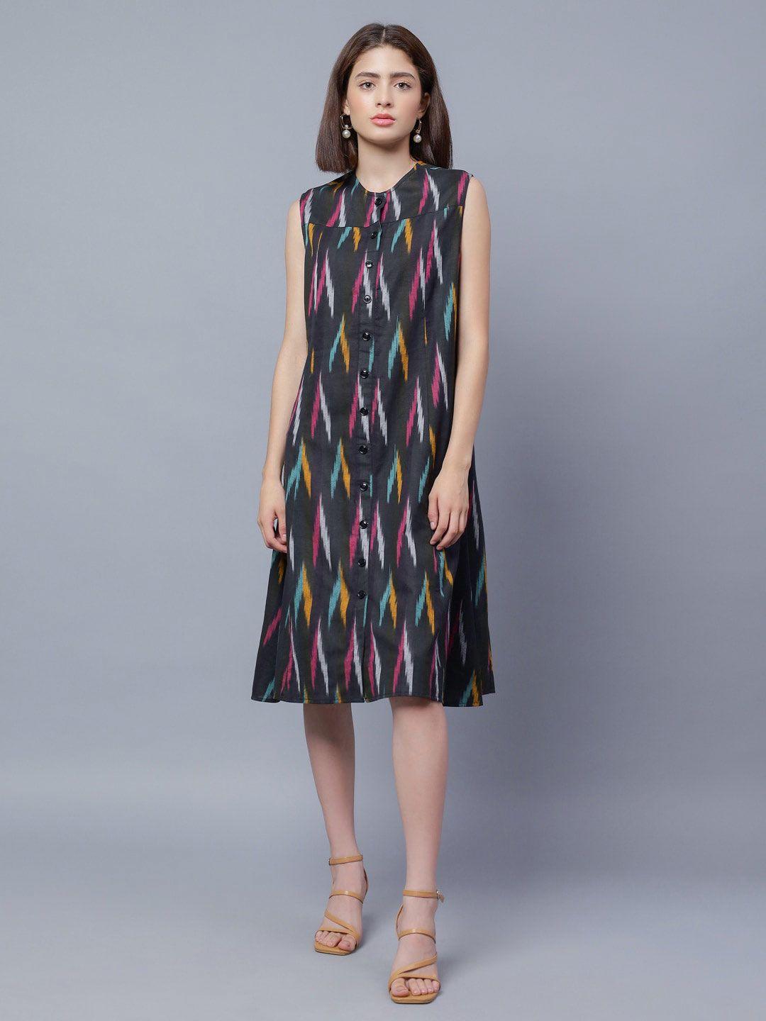 entellus black print tie-up neck a-line dress